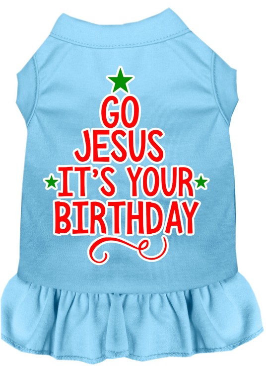 Go Jesus Screen Print Dog Dress Baby Blue XS